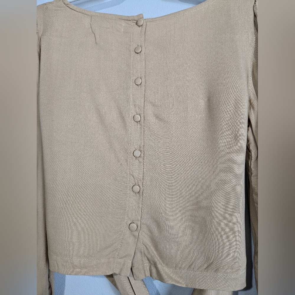 YIREH Embroidered Waist Tie Wrap Top Button Back Crop Popover Blouse S - Picture 10 of 10